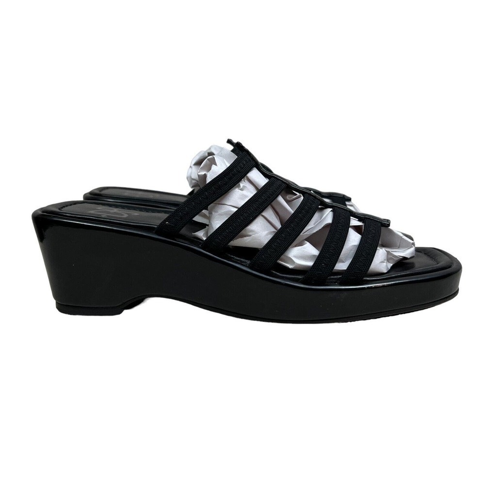 Donald Pliner Sandal Mule Wedge Slip On Black Patent‎ Leather Women Size 6.5 M